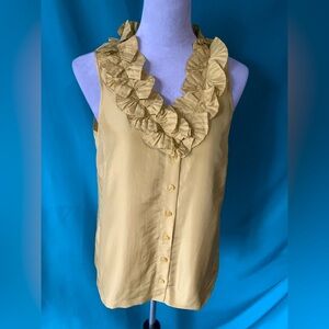 J. Crew Gold Ruffled Summer Sleeveless Blouse